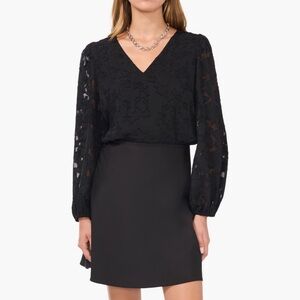 1. State | Black Embellished Blouse with Puff Sleeves